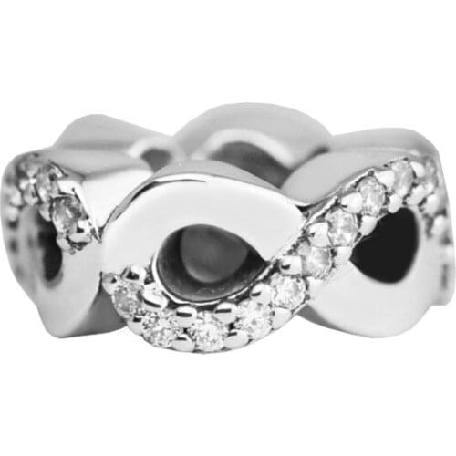 100% 925 Sterling Silver Sparkling Infinity Spacer Charms Fit Original Pandora Bracelet Beads for Jewelry Making
