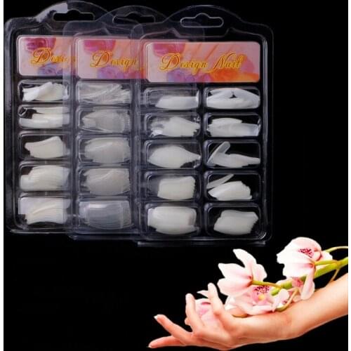 100Pcs Natural/Clear French Acrylic False Nail Art Fingernail Full/Half Tips Box 667D