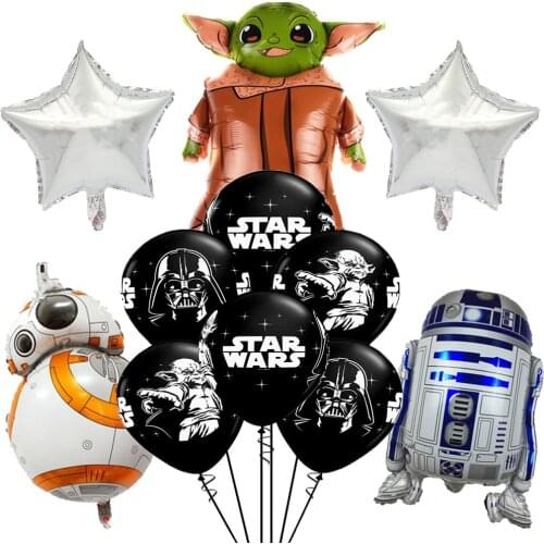12Pcs/Set Black White Star Wars Yoda Aluminum Film Balloon Decoration Birthday Party Supplies Toys For Childrens Gifts