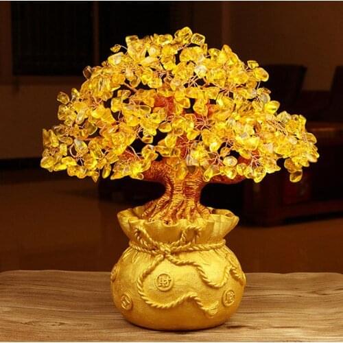 19cm Natural Crystal Tree Money Tree Ornaments Bonsai Style Wealth Luck Feng Shui Ornaments Home Decoration