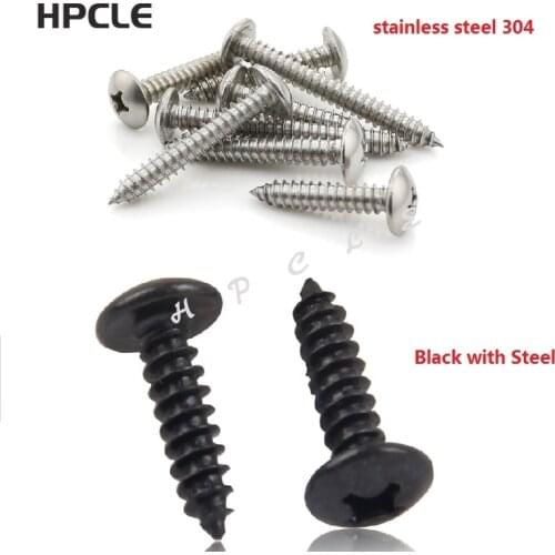 25/50pcs M3 M4 M5 304 stainless steel or black large flat head self tapping screw round head phillips truss mushroom screws