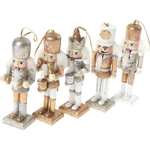 5Pcs 12cm Wooden Nutcracker Solider Figure Model Puppet Doll Handcraft For Children Gifts Christmas Home Office Decor Display