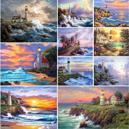 5D DIY Diamond Painting Landscape Seaside Lighthouse Rhinestone Art Picture Kit Diamond Embroidery Mosaic Home Decoration Gift