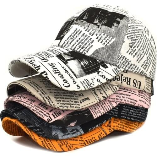 Spring And Summer Womens Baseball Cap Womens Newspaper Printed Cotton Casual Hat For Men And Womens Ponytail Baseball Caps
