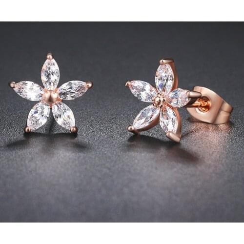 Sun Flower Stud Earring For Women Rose Gold Color 5 pcs Marquise-cut multicolored CZ fashion Jewelry Xmas gift E062 E007 E008