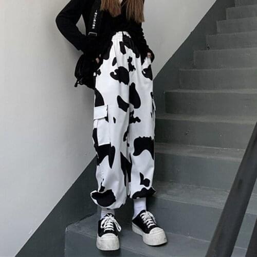 Unisex Retro-Style Straight Wide Leg Trousers Cow Print Trousers Overalls For 2021 New Fashion d88