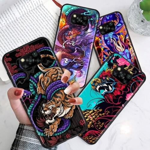 Dragon pattern For Xiaomi Poco X3 NFC GT M3 M2 X2 F3 F2 Pro C3 F1 Mi Play Mix 3 A2 A1 6X 5X Black Phone Case