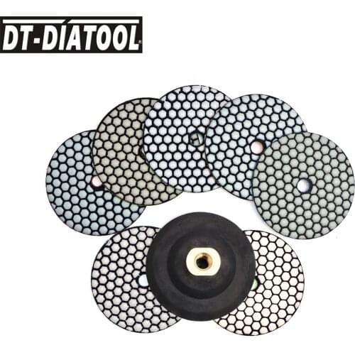 DT-DIATOOL 8pcs/set Flexible Diamond Dry Polishing Pads Resin Bond Sanding Disc For Granite Marble Dia 4inch/100mm