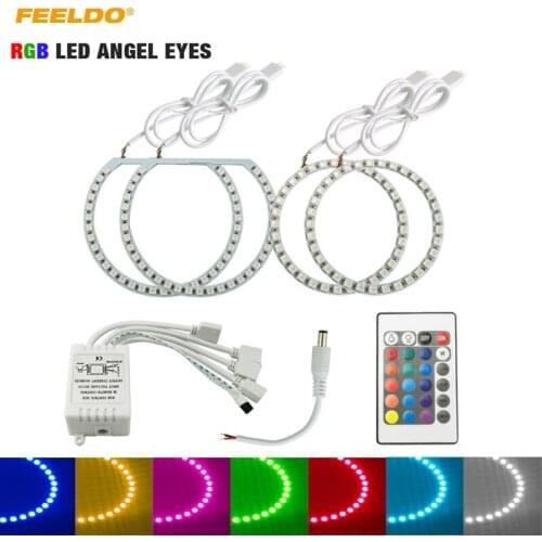 FEELDO 1Set Car RGB Multi-Color LED Headlight Angel Eyes Halo Ring Lighting Kit Remote Control For Ford Focus 08+#FD-3663