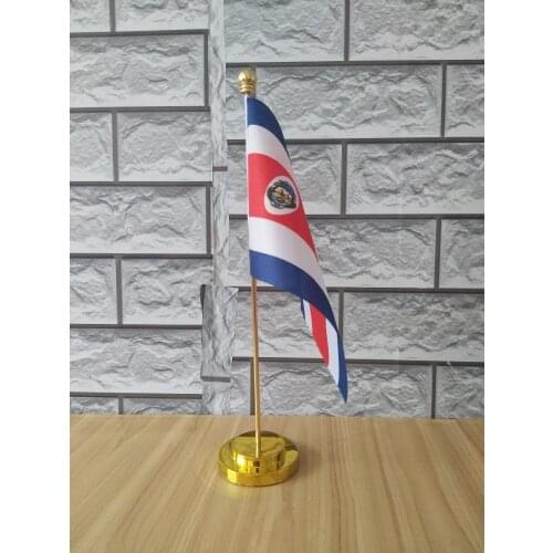 Costa Rica Office table desk flag with gold or silver metal flagpole base 14*21cm country flag free shipping NO.0064