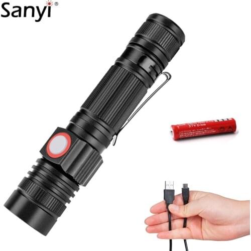 USB Rechargeable Tactical Flashlight Handy Powerful Lantern XML T6 3 Modes LED Torch Waterproof Zoomable Focus 18650 Flashlights