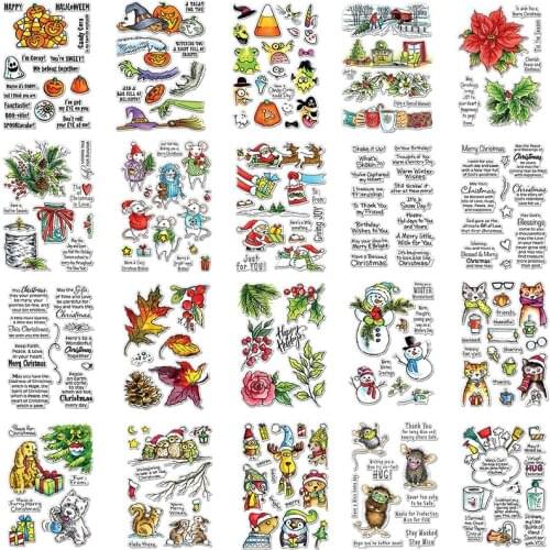 Halloween Christmas Theme Animal Ghost Flower Leaf Snowman Greetings Transparent Clear Silicone Stamp For DIY Scrapbooking Cards