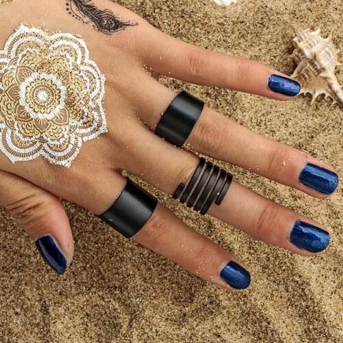 HuaTang 3pcs/set Punk Black Open Knuckle Ring Set for Women Geometric Smooth Adjustable Finger Rings Female Jewelry Anillos