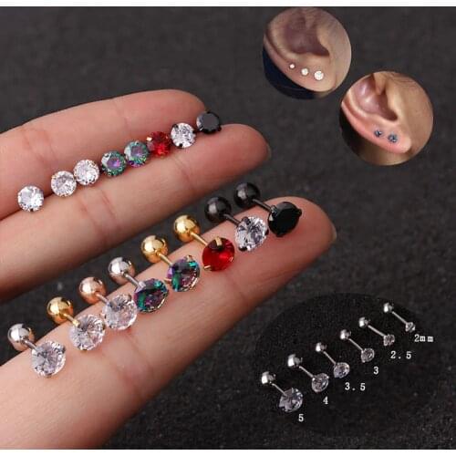 2PCS Small Round CZ Tragus Cartilage Rook Helix Snug Conch Earrings Prong Gem Tragus Helix Stud Earrings Piercing Jewelry