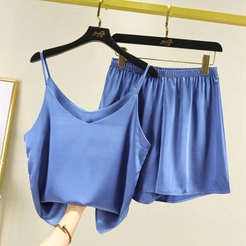 Pijama Set Women Solid V-Neck Satin Sexy Lingerie Sleepwear Suit Pajamas Home Wear Casaul Loose Nightwear 2 Piece Shorts Set
