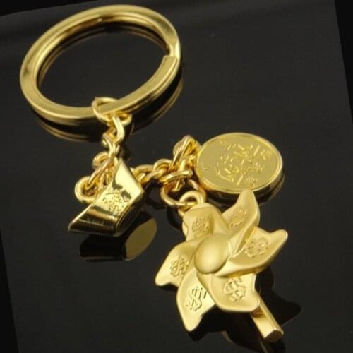 Creative gold ingot rich keychain imitation gold dollar windmill car keychain company business gifts