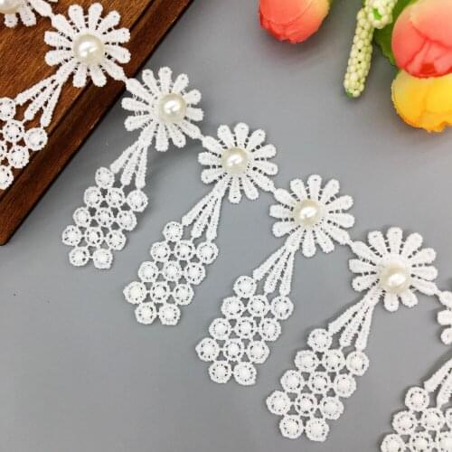 GXINUG 2 Yd Pearl Daisy Flower Grape Tassel Lace Trim Ribbon Fabric Applique Embroidery Sewing Craft For Apparel Costumes Decor