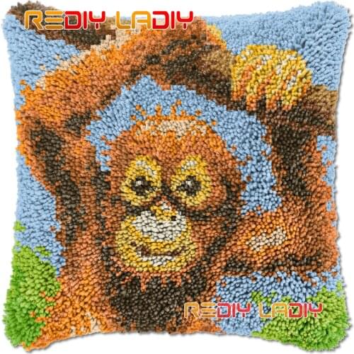 Latch Hook Cushion Monkey DIY Needlepoint Kits Chunky Acrylic Yarn Arts Crocheting Lofty Pillow Case Hobby & Crafts