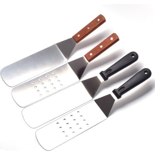 Kitchen Spatula Wooden Handle Grill Turner Stainless Steel Metal Scrape For Pancake Teppanyaki Griddle Cooking Utensil
