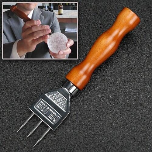 Ice Pick Sturdy Stainless Steel Three Pronged Ice Chipper With Solid Wood Handle Ice Crushers For Cocktail Bartender Bar Tools