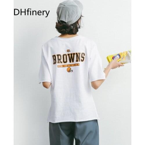 Summer loose T-shirts for women short sleeve O-neck letter print cotton tshirt girls white and brown Casual t-Shirt A832