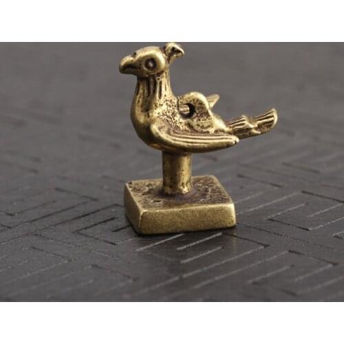 Copper Phoenix Bird Engraved Seal Sculpture Desk Ornaments Vintage Brass Animal Miniatures Figurines Decorations Home Decor Gift