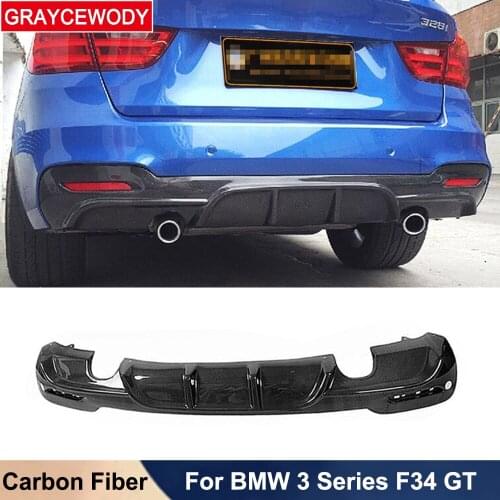 Real Carbon Fiber Front Bumper Lip Diffuser Spoiler Double Sides 2 Out Car Body Kit For BMW 3 Series F34 GT M Sport 2013-2018