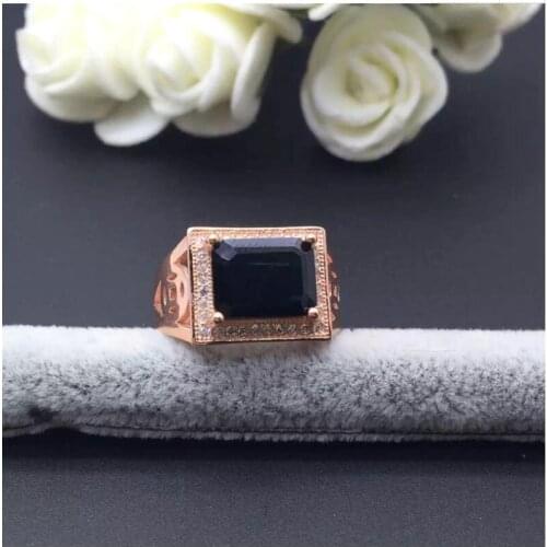 Man Ring Natural real blue sapphire ring 925 sterling silver Fine handworked jewelry Man Ring Gem Size 8*10mm