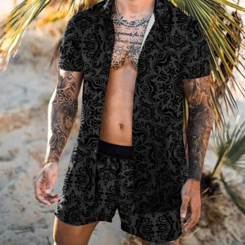 2021 Summer Beach Fashion Digital Print Two Piece Sets For Men Short Sleeve Shirt And Drawstring Shorts Suits Casual Male Outfit