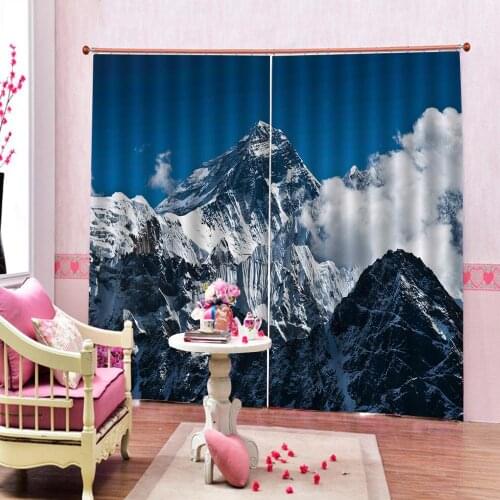 Custom High Quality Modern Printed Snow Mountains Curtains Design Creative Print Window Drapes Polyester Fabric Indoor Decor