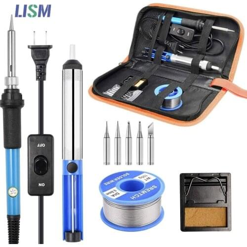 Soldering iron kit adjustable temperature 60W 110V/220V solder welding tools Ceramic heater soldering tips Desoldering Pump