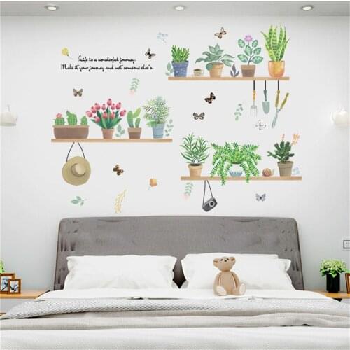 DIY Wall Stickers Door Mural Bedroom Living Room Dining Room Kitchen Kids Fashion Green Leaf Cactus Wall Stickers