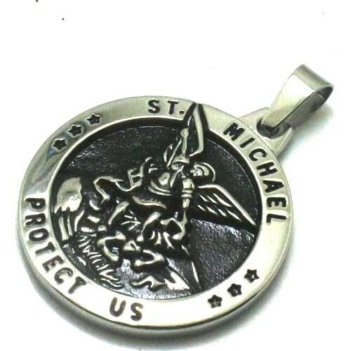 New Arrival Cool 316L Stainless Steel Star SAINT MICHAEL PROTECT US Round Medal Pendant