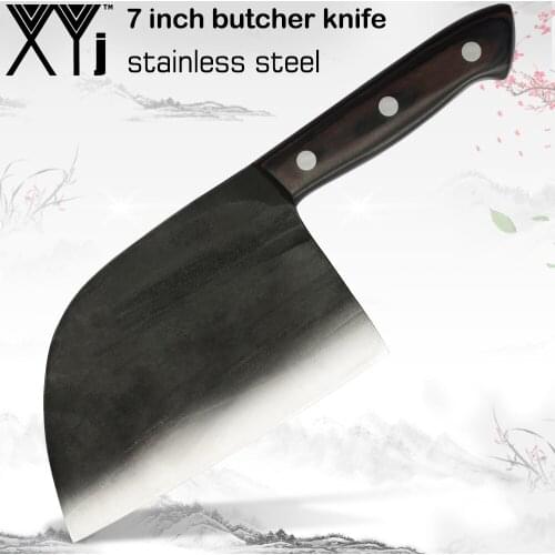 XYj 7'' Handmade Forged Kitchen Cooking Outdoor Tool Chef Cooking Butcher Knife Meat Cleaver Wide Sharp Blade Ultra Sharp Edge