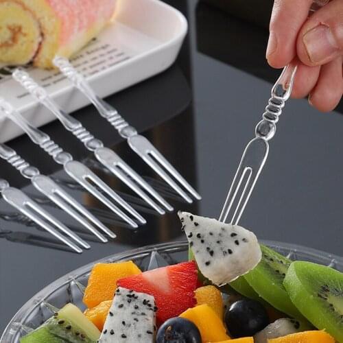 500pc Transparent plastic disposable Food Fork Fruit Pick Sign Bento Lunches Party Decor Vegetable Tableware Dinnerware
