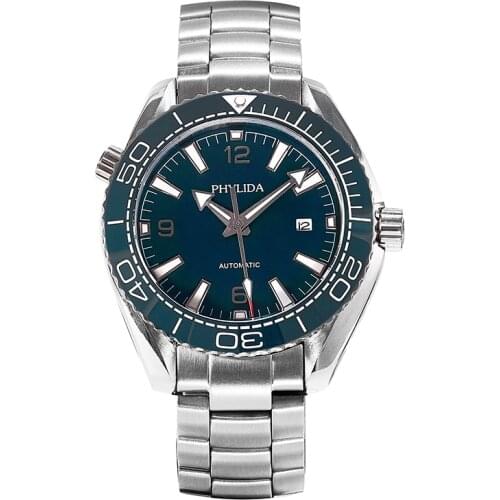 PHYLIDA 3bar Blue Male Quartz Luxury Watch Automatic Sport Waterproof Sapphire Crystal Ceramic Bezel Solid Stainless Steel
