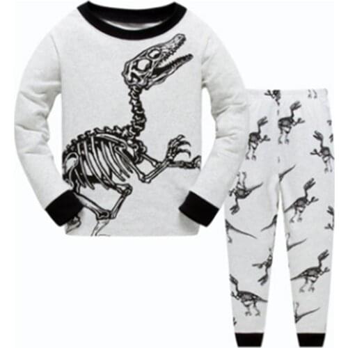 Grey Dino Fossil Baby Boy Clothes Suit Cotton Children Pajamas Clothing Set Cartoon Dinosaur Baby Boys Sleepwear Pyjamas 1-7year