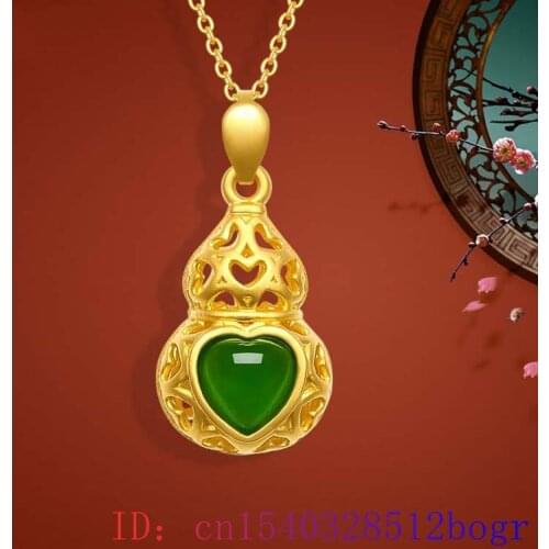 Green Jade Gourd Pendant Crystal Natural Zircon Chalcedony Gemstone Amulet Jewelry Chinese Necklace Gifts 925 Silver Women