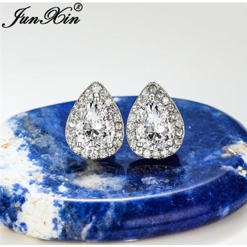 Pear Cut Multicolor Stone Teardrop Stud Earrings For Women Zircon White Gold Rose Gold White Green Blue Fire Opal Earrings Gifts