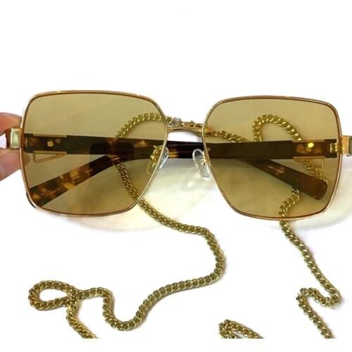 2021 Ladies Retro Sunglasses Women Men Vintage Square Shades Metal Frame Sunglasses With Chain UV400