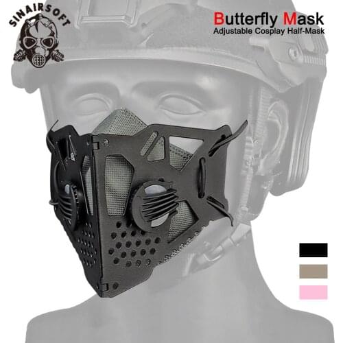 Tactical Cyberpunk Face Mask Replaceable Half-mask Filter Adjustable Strap Halloween Cosplay Butterfly Mask Airsoft Paintball