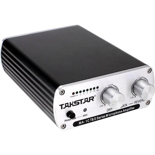 TAKSTAR MA-1C Microphone Amplifier,48v Phantom power function for recording Condenser microphone,3D Adjustable Reverberation