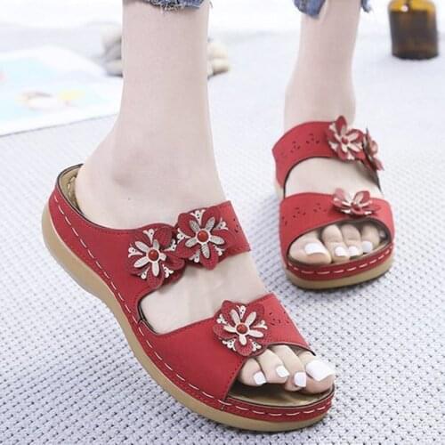 Womens Shoes Chunky Sandals Wedges Flowers Walk Sandals Women Shoes Casual Lady Sandals Soft Outdoor Woman Shoes Plus Size