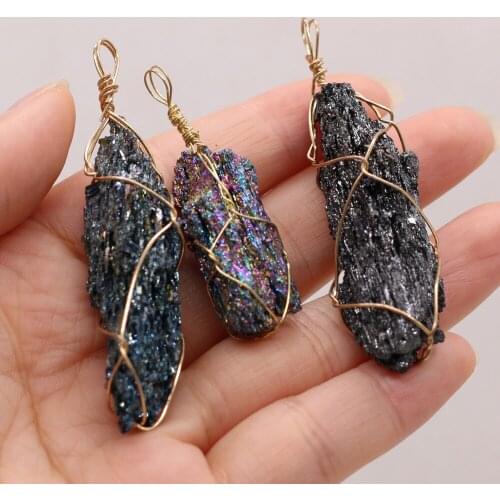 Natural Irregular Black Crystal Bud Wound Gold Thread Pendant DIY Elegant Charm Necklace Sweater Chain Jewelry Accessories Make