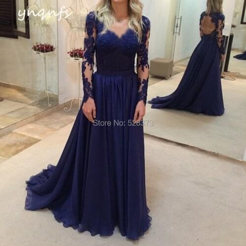 YNQNFS M61 Custom Made V Neck Backless Long Sleeve Dress Elegant Vestidos Party Formal Gown 2019 Mother of the Bride Dresses