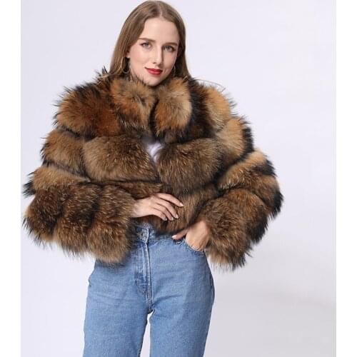 Winter Clothes Women Cropped Fashion Fluffy Natural Raccoon Fur Coat MJF-FC18