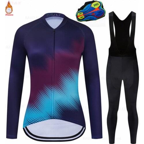 STRAVA 2021 Winter Cycling Clothing Long Sleeve Jersey Women Pro Team Warm Jacket Set MTB Clothes Thermal Fleece