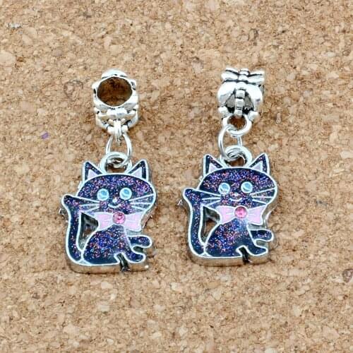 50pcs Black Enamel Bowtie Cat Alloy Dangle Charm Beads Fit Charm necklace DIY Accessories 13.5x31mm A-524a