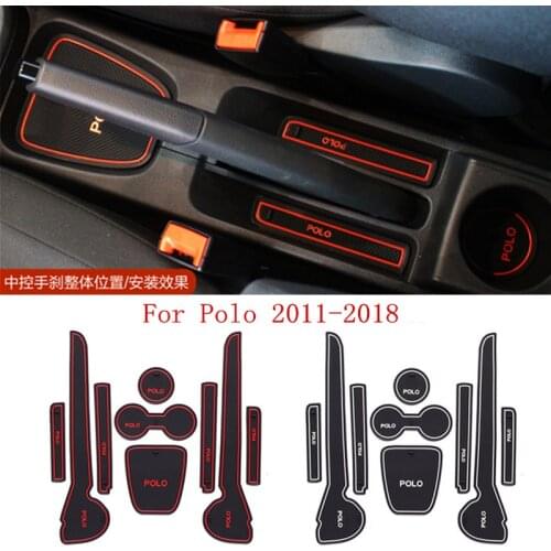 9pcs Car styling Silica gel Gate slot pad Interior Car cup mat stickers For VW Volkswagen Polo Accessories 2011-2018