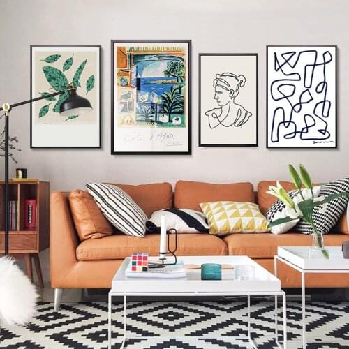 Green Leaves Abstract Figure Line Vintage Picasso Oil Painting Poster Canvas Print Wall Art Pictures For Living Room Home Decor